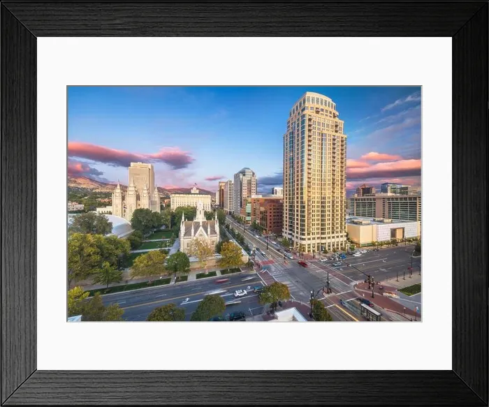 Framed Print : Salt Lake City, Utah, USA downtown cityscape over Temple Square at dusk Framed Print : Salt Lake City, Utah, USA downtown cityscape over Temple Square at dusk