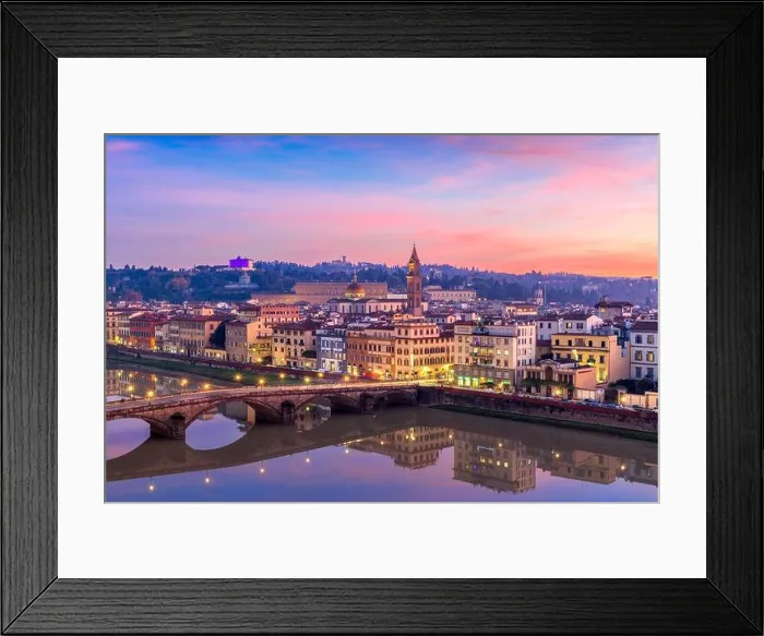 Framed Print : Florence, Italy overlooking the Arno River at twilight Framed Print : Florence, Italy overlooking the Arno River at twilight