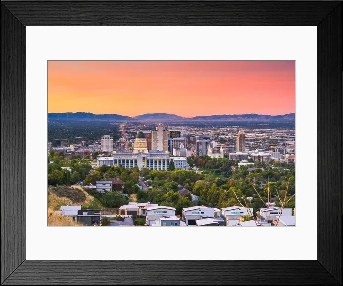 Framed Print : Salt Lake City, Utah, USA downtown city skyline at dusk Framed Print : Salt Lake City, Utah, USA downtown city skyline at dusk