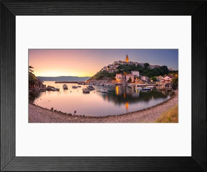 Framed Print : Vrbnik, Croatia. Cityscape image of iconic village of Vrbnik, Croatia located on Krk Island at summer sunrise