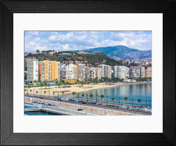 Framed Print : Malaga, Spain resort skyline at Malagueta Beach Framed Print : Malaga, Spain resort skyline at Malagueta Beach