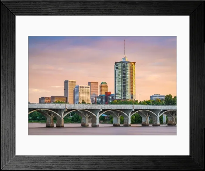 Framed Print : Tulsa, Oklahoma, USA downtown skyline on the Arkansas River at dusk Framed Print : Tulsa, Oklahoma, USA downtown skyline on the Arkansas River at dusk