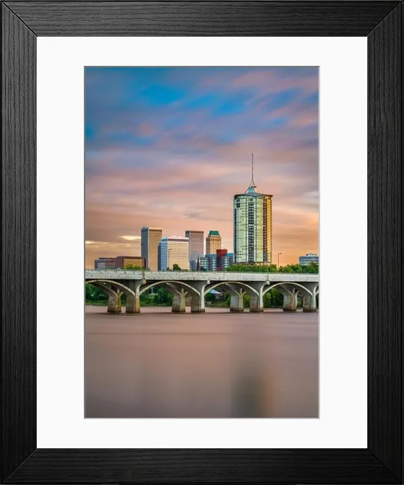Framed Print : Tulsa, Oklahoma, USA downtown skyline on the Arkansas River at dusk Framed Print : Tulsa, Oklahoma, USA downtown skyline on the Arkansas River at dusk