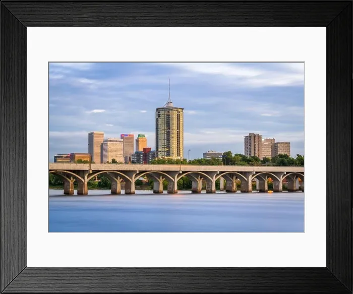 Framed Print : Tulsa, Oklahoma, USA downtown skyline on the Arkansas River at dusk Framed Print : Tulsa, Oklahoma, USA downtown skyline on the Arkansas River at dusk