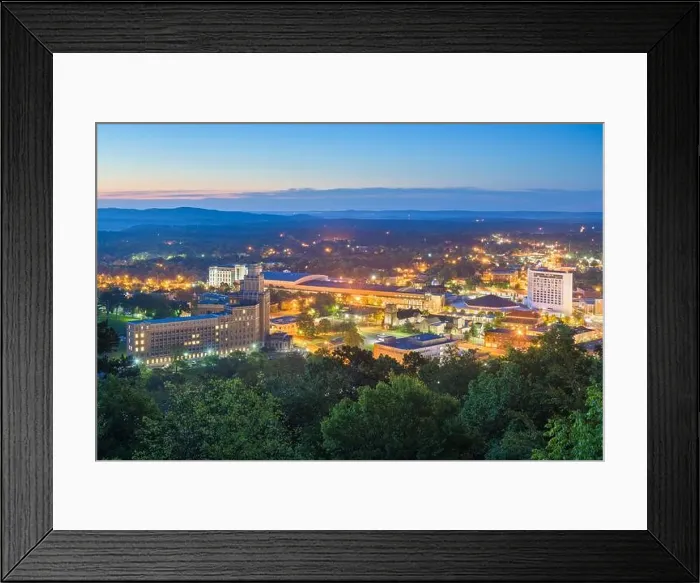 Framed Print : Hot Springs, Arkansas, USA town skyline from above at dawn Framed Print : Hot Springs, Arkansas, USA town skyline from above at dawn