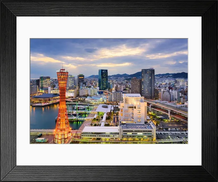 Framed Print : Kobe, Japan port skyline at twilight Framed Print : Kobe, Japan port skyline at twilight