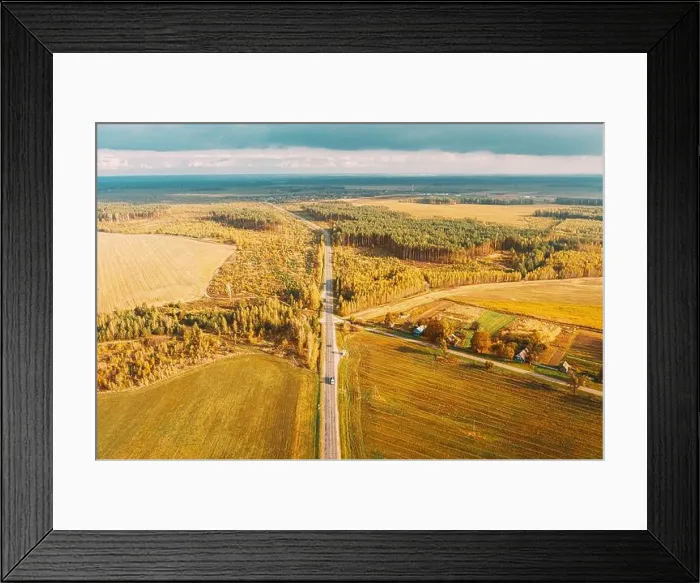 Framed Print : Aerial View Of Field And Deforestation Area Landscape At Summer Sunny Day. Green Pine Forest In Deforestation Zone. Top View Of Field And Forest Framed Print : Aerial View Of Field And Deforestation Area Landscape At Summer Sunny Day. Green Pine Forest In Deforestation Zone. Top View Of Field And Forest