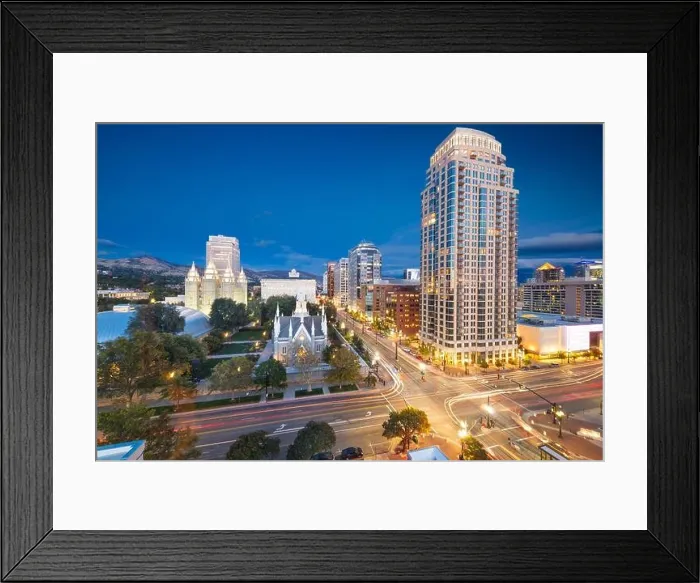 Framed Print : Salt Lake City, Utah, USA downtown cityscape over Temple Square at dusk Framed Print : Salt Lake City, Utah, USA downtown cityscape over Temple Square at dusk