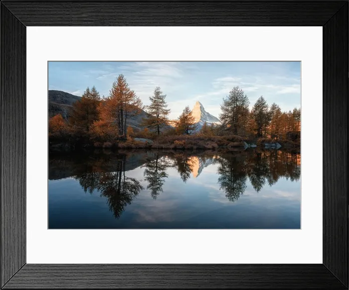 Framed Print : Incredible colorful sunset on Grindjisee lake with Matterhorn Cervino peak in Swiss Alps. Zermatt resort location, Switzerland. Landscape photography Framed Print : Incredible colorful sunset on Grindjisee lake with Matterhorn Cervino peak in Swiss Alps. Zermatt resort location, Switzerland. Landscape photography