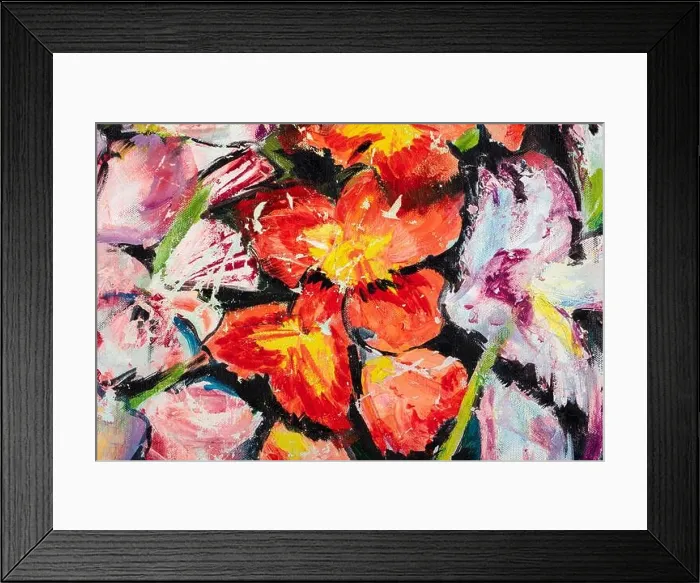 Framed Print : Contrast flowers in a awesome color, painting background Framed Print : Contrast flowers in a awesome color, painting background
