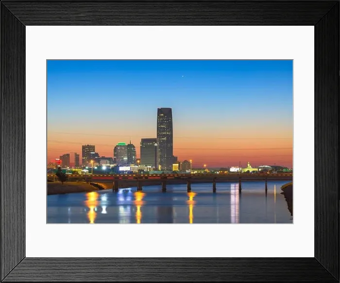 Framed Print : Oklahoma City, Oklahoma, USA downtown skyline on the Oklahoma River at dusk Framed Print : Oklahoma City, Oklahoma, USA downtown skyline on the Oklahoma River at dusk