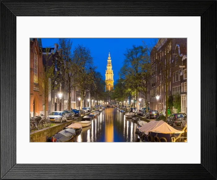 Framed Print : Zuiderkerk church tower at the end of a canal in the city of Amsterdam, The Netherlands at night Framed Print : Zuiderkerk church tower at the end of a canal in the city of Amsterdam, The Netherlands at night