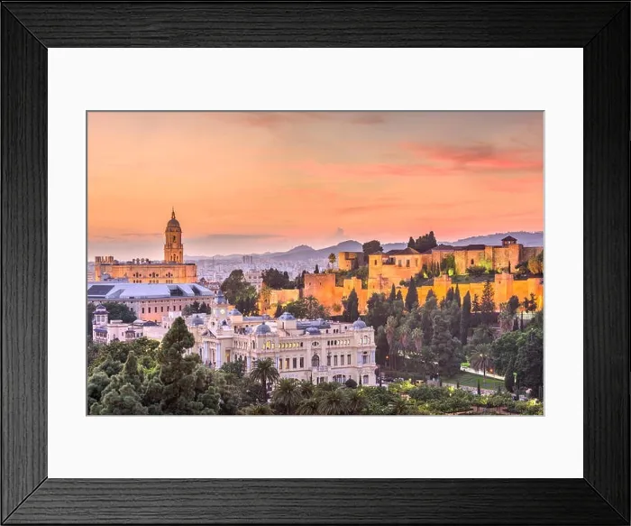 Framed Print : Malaga, Spain old town skyline at dusk Framed Print : Malaga, Spain old town skyline at dusk