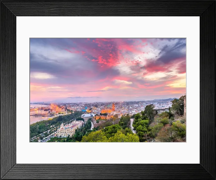 Framed Print : Malaga, Spain old town skyline at dusk Framed Print : Malaga, Spain old town skyline at dusk