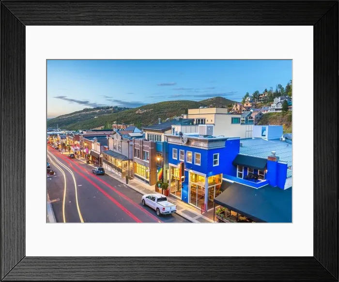 Framed Print : Park City, Utah, USA town skyline over Main Street at twilight Framed Print : Park City, Utah, USA town skyline over Main Street at twilight