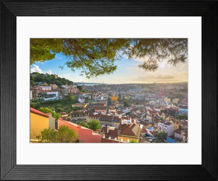 Framed Print : Lisbon, Portugal City Skyline with Sao Jorge Castle before sunset Framed Print : Lisbon, Portugal City Skyline with Sao Jorge Castle before sunset