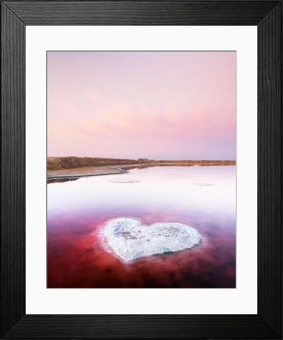 Framed Print : Heart from salt in pink water salt lake in Ukraine, Europe. Creative concept