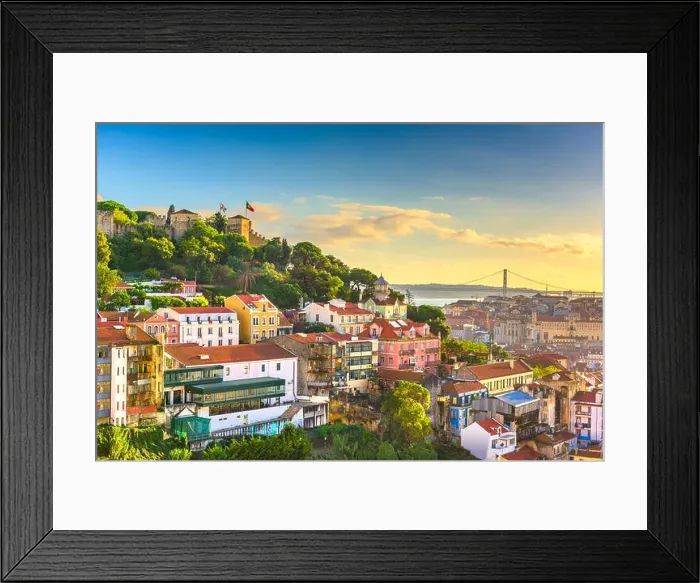 Framed Print : Lisbon, Portugal City Skyline with Sao Jorge Castle before sunset Framed Print : Lisbon, Portugal City Skyline with Sao Jorge Castle before sunset