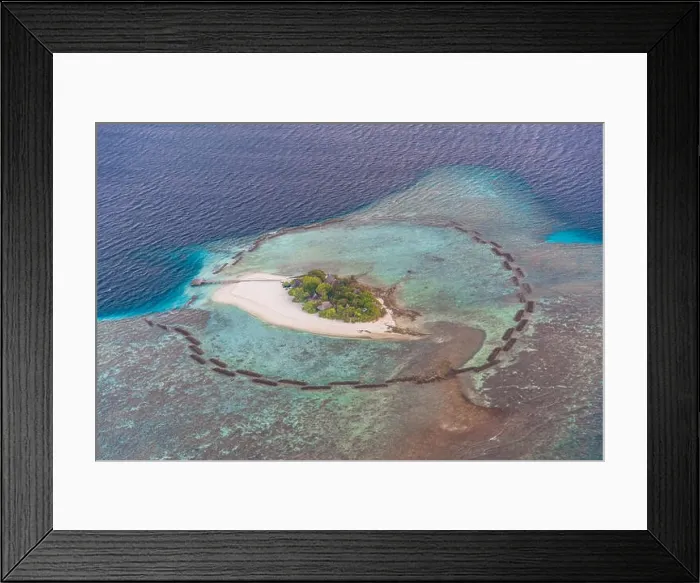 Framed Print : Aerial photo of a private island in Maldives Framed Print : Aerial photo of a private island in Maldives