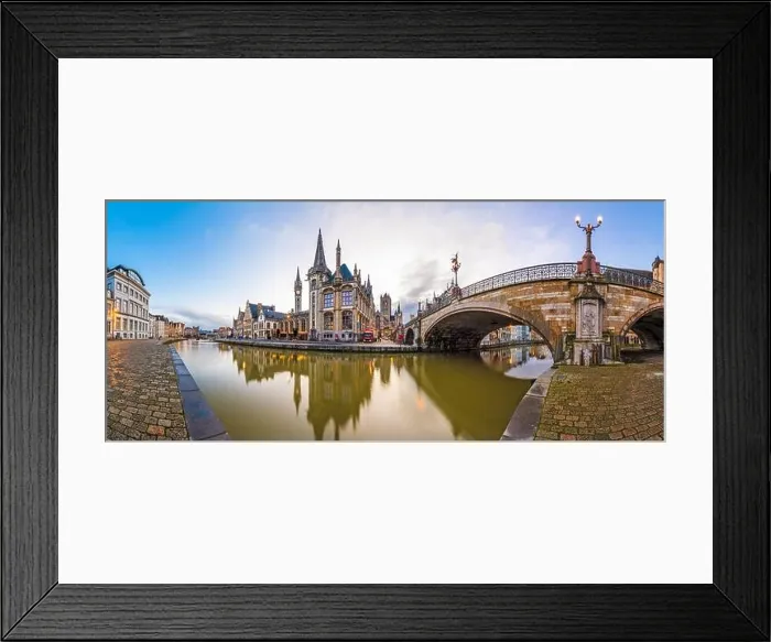 Framed Print : Ghent, Belgium old town cityscape from the Graslei are at dawn Framed Print : Ghent, Belgium old town cityscape from the Graslei are at dawn