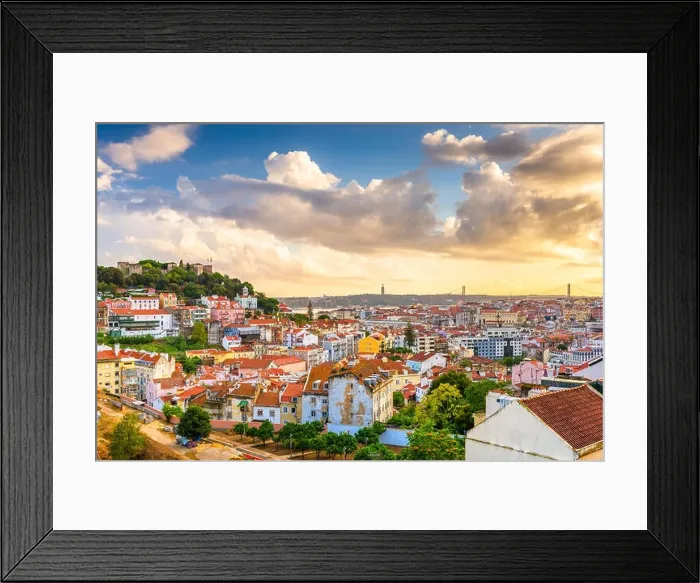 Framed Print : Lisbon, Portugal City Skyline with Sao Jorge Castle before sunset Framed Print : Lisbon, Portugal City Skyline with Sao Jorge Castle before sunset