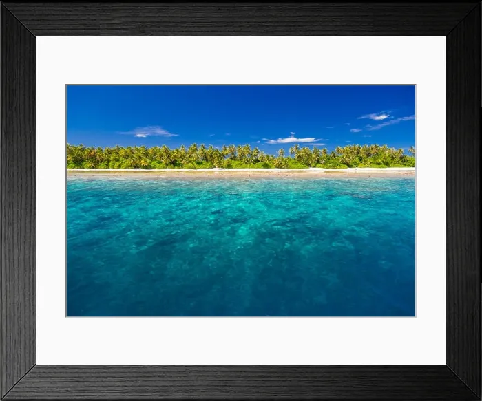 Framed Print : White tropical beach in Maldives with beautiful palm trees and blue lagoon. Background concept Framed Print : White tropical beach in Maldives with beautiful palm trees and blue lagoon. Background concept