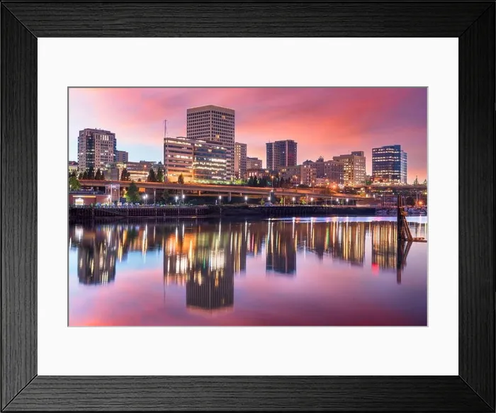 Framed Print : Tacoma, Washington, USA downtown skyline at dusk on Commencement Bay Framed Print : Tacoma, Washington, USA downtown skyline at dusk on Commencement Bay