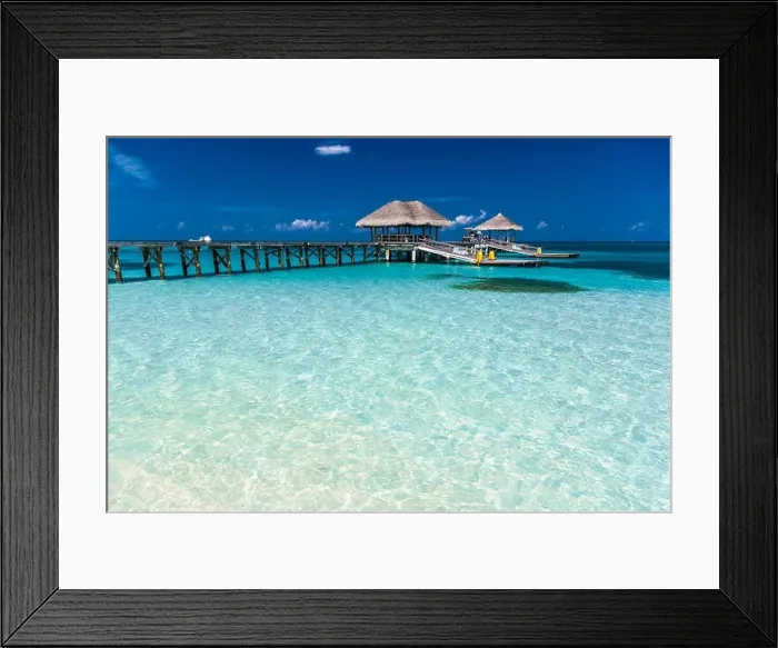 Framed Print : Amazing beach in Maldives with luxury water villas. Exotic background concept Framed Print : Amazing beach in Maldives with luxury water villas. Exotic background concept