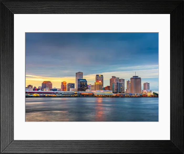 Framed Print : New Orleans, Louisiana, USA night skyline on the Mississippi River at dusk Framed Print : New Orleans, Louisiana, USA night skyline on the Mississippi River at dusk