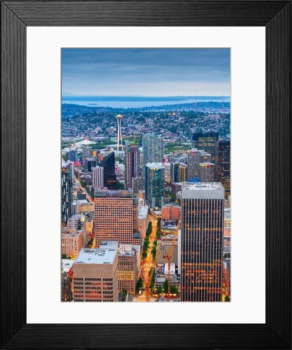 Framed Print : Seattle, Washington, USA downtown skyline at dusk Framed Print : Seattle, Washington, USA downtown skyline at dusk