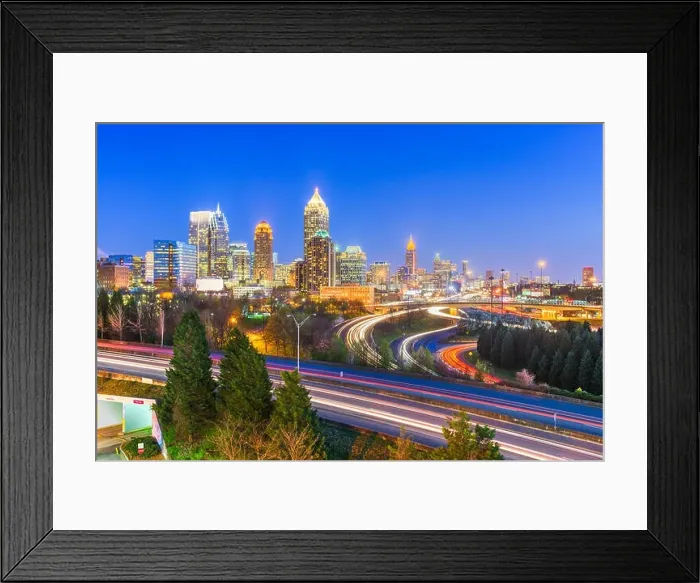 Framed Print : Atlanta, Georgia, USA downtown city skyline over highways at night Framed Print : Atlanta, Georgia, USA downtown city skyline over highways at night