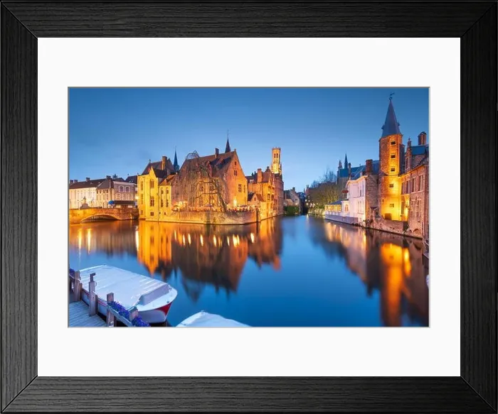 Framed Print : Bruges, Belgium night scene on the Rozenhoedkaai River Framed Print : Bruges, Belgium night scene on the Rozenhoedkaai River