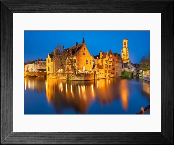 Framed Print : Bruges, Belgium night scene on the Rozenhoedkaai River Framed Print : Bruges, Belgium night scene on the Rozenhoedkaai River