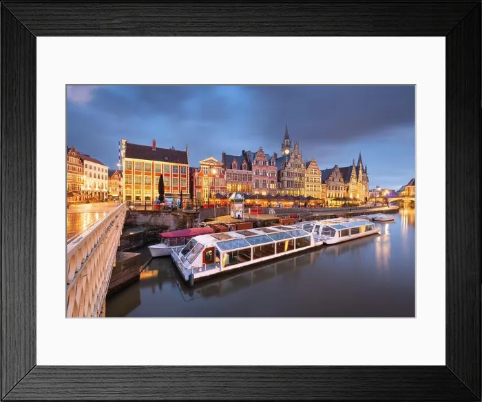 Framed Print : Ghent, Belgium old town cityscape from the Graslei are at dawn Framed Print : Ghent, Belgium old town cityscape from the Graslei are at dawn