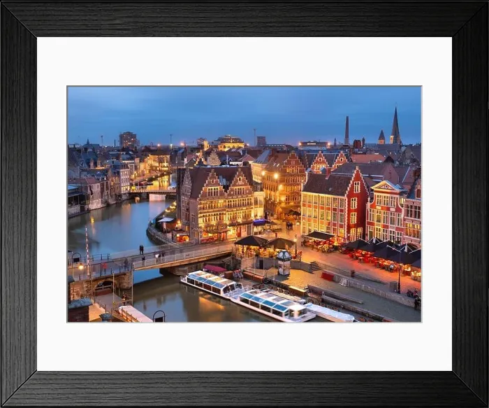 Framed Print : Ghent, Belgium old town cityscape from the Graslei are at dawn Framed Print : Ghent, Belgium old town cityscape from the Graslei are at dawn