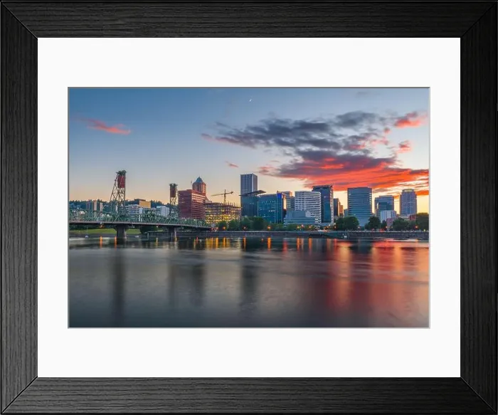 Framed Print : Portland, Oregon, USA skyline at dusk on the Willamette River