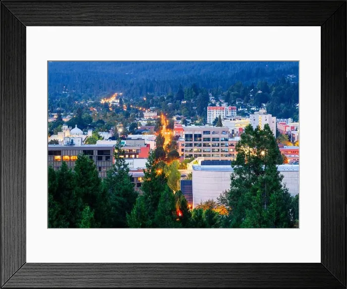 Framed Print : Eugene, Oregon, USA downtown cityscape at dusk Framed Print : Eugene, Oregon, USA downtown cityscape at dusk