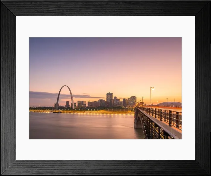 Framed Print : St. Louis, Missouri, USA downtown cityscape on the Mississippi River at twilight Framed Print : St. Louis, Missouri, USA downtown cityscape on the Mississippi River at twilight