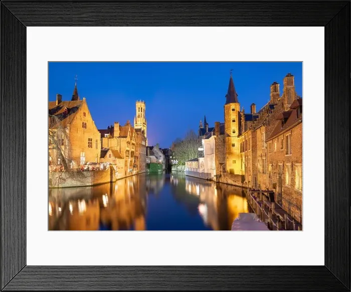 Framed Print : Bruges, Belgium night scene on the Rozenhoedkaai River Framed Print : Bruges, Belgium night scene on the Rozenhoedkaai River