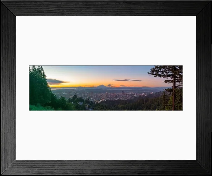 Framed Print : Portland, Oregon, USA skyline panorama at dawn with Mt. Hood in the distance at dawn Framed Print : Portland, Oregon, USA skyline panorama at dawn with Mt. Hood in the distance at dawn