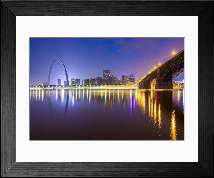 Framed Print : St. Louis, Missouri, USA downtown cityscape on the Mississippi River at twilight Framed Print : St. Louis, Missouri, USA downtown cityscape on the Mississippi River at twilight
