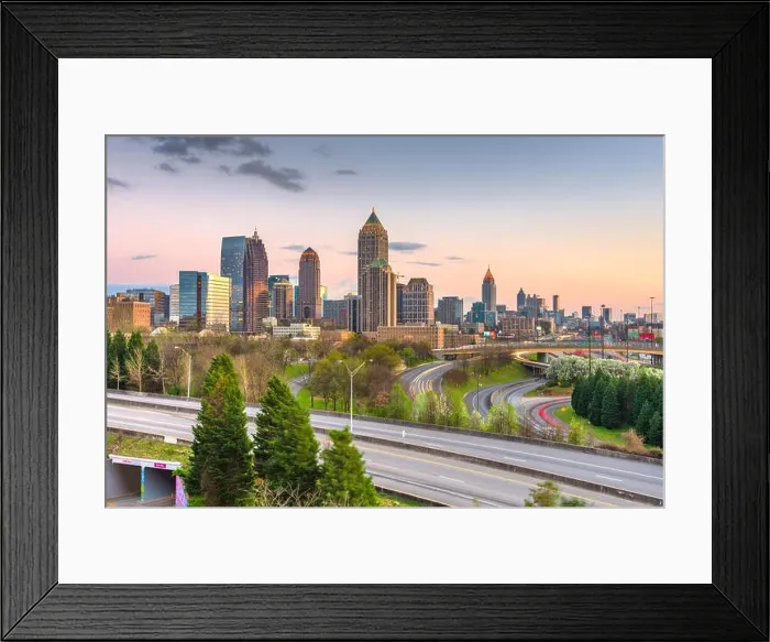 Framed Print : Atlanta, Georgia, USA downtown city skyline over highways at dusk Framed Print : Atlanta, Georgia, USA downtown city skyline over highways at dusk