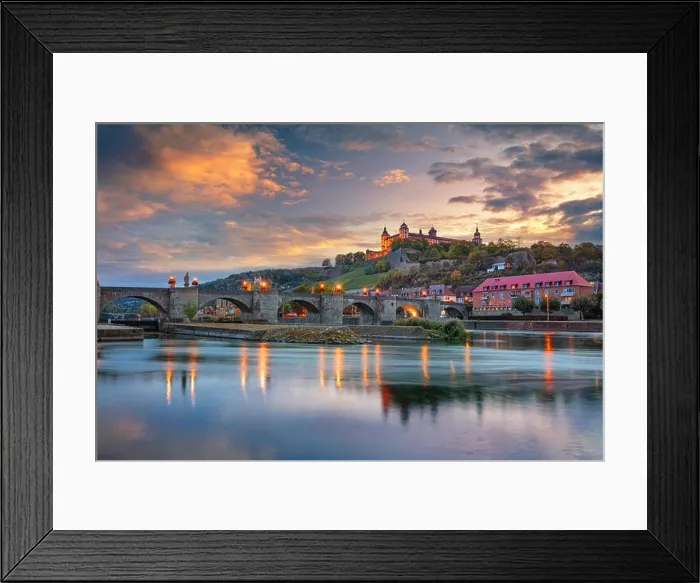 Framed Print : Wurzburg, Germany. Cityscape image of Wurzburg with Old Main Bridge over Main river and Marienberg Fortress during beautiful autumn sunset Framed Print : Wurzburg, Germany. Cityscape image of Wurzburg with Old Main Bridge over Main river and Marienberg Fortress during beautiful autumn sunset