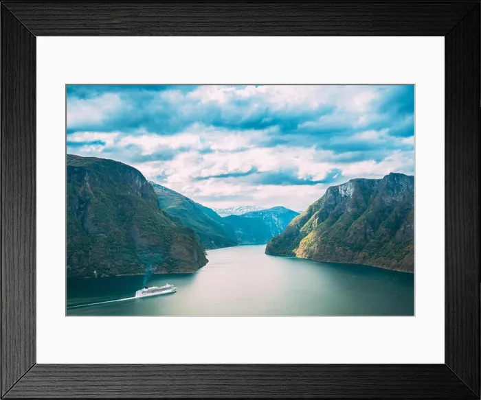 Framed Print : Sogn And Fjordane Fjord, Norway. Tourist Ship Ferry Boat Liner Floating In Amazing Fjord Sogn Og Fjordane. Summer Scenic View Of Famous Natural Attrac Framed Print : Sogn And Fjordane Fjord, Norway. Tourist Ship Ferry Boat Liner Floating In Amazing Fjord Sogn Og Fjordane. Summer Scenic View Of Famous Natural Attrac