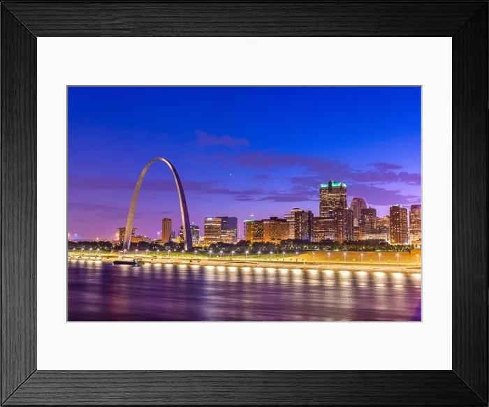 Framed Print : St. Louis, Missouri, USA downtown cityscape on the Mississippi River at twilight Framed Print : St. Louis, Missouri, USA downtown cityscape on the Mississippi River at twilight