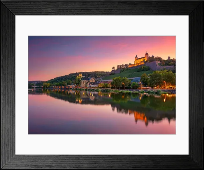Framed Print : Wurzburg, Germany. Cityscape image of Wurzburg with Marienberg Fortress and reflection of the city in Main Rive during beautiful sunset Framed Print : Wurzburg, Germany. Cityscape image of Wurzburg with Marienberg Fortress and reflection of the city in Main Rive during beautiful sunset