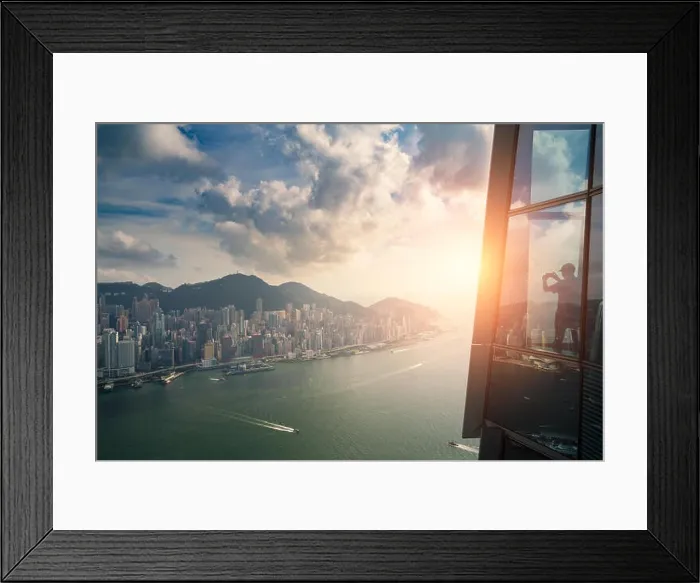 Framed Print : Tourists enjoying Hong Kong city views from the Sky 100 Observation Deck in West Kowloon at Hong Kong. Asian tourism, modern city life, or business fi Framed Print : Tourists enjoying Hong Kong city views from the Sky 100 Observation Deck in West Kowloon at Hong Kong. Asian tourism, modern city life, or business fi