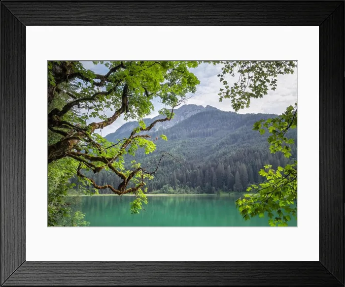Framed Print : Scenic mountain landscape with turquoise alp lake at sunny and bright summer day in Austria Alps Framed Print : Scenic mountain landscape with turquoise alp lake at sunny and bright summer day in Austria Alps