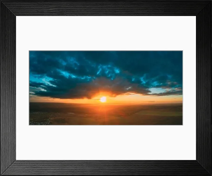 Framed Print : Aerial View Of Sunshine In Sunrise Bright Dramatic Sky. Scenic Colorful Sky At Dawn. Sunset Sky Above Autumn Field And Meadow, Forest Landscape In Eve Framed Print : Aerial View Of Sunshine In Sunrise Bright Dramatic Sky. Scenic Colorful Sky At Dawn. Sunset Sky Above Autumn Field And Meadow, Forest Landscape In Eve