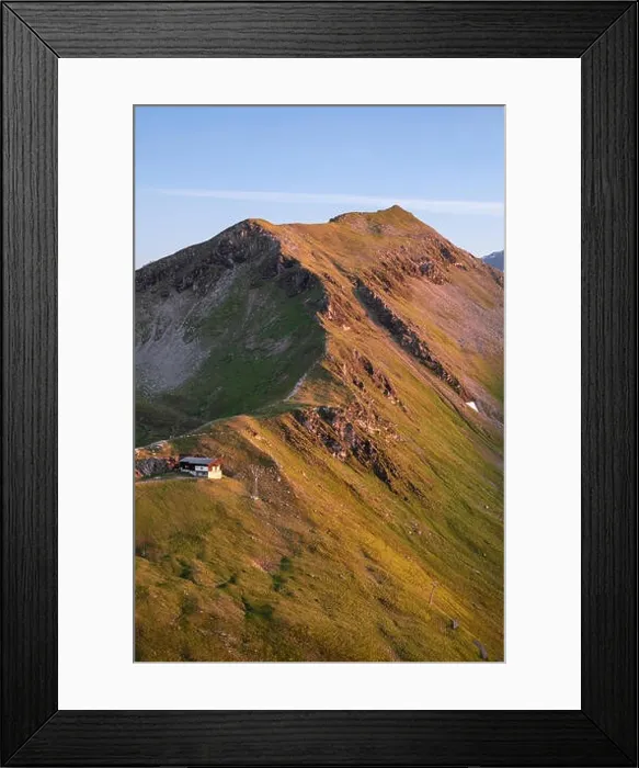 Framed Print : High mountain peak with sunset sunlight at summer evening in Austria, Alps